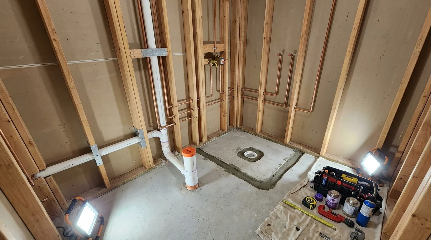 Bathroom rough-in plumbing during remodel by Johns Plumbing LLC in Glendale