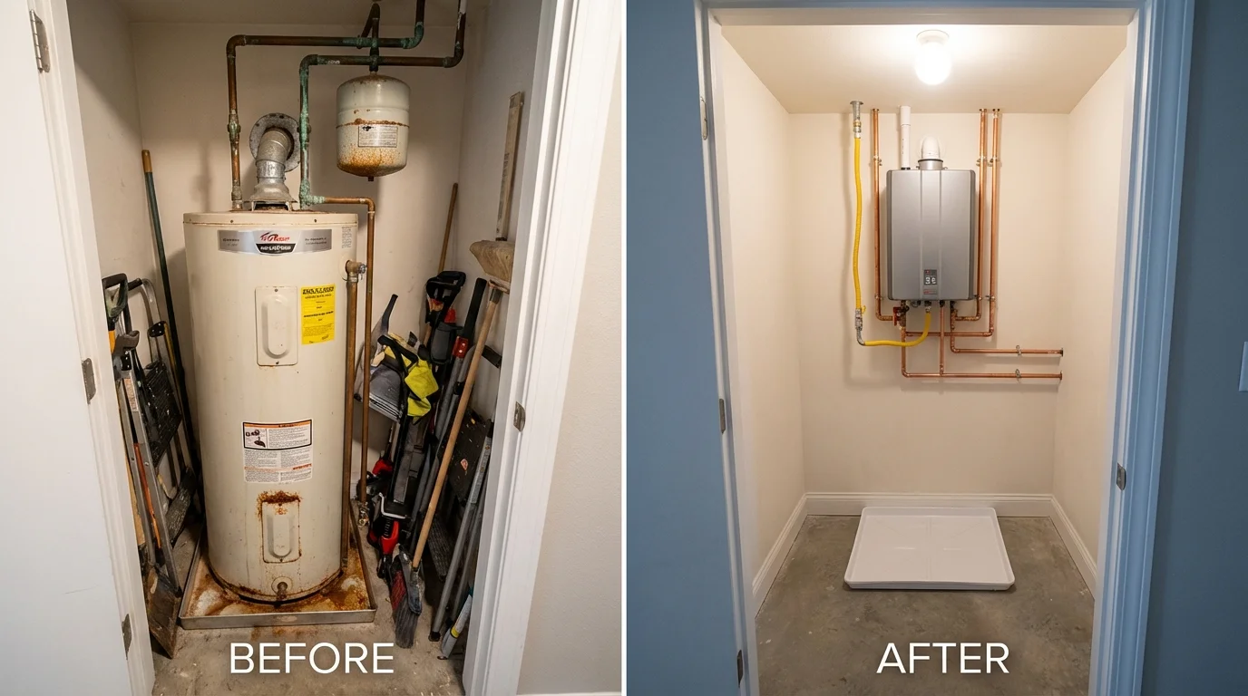 Tank water heater versus wall-mounted tankless unit comparison for Glendale, CA homeowners
