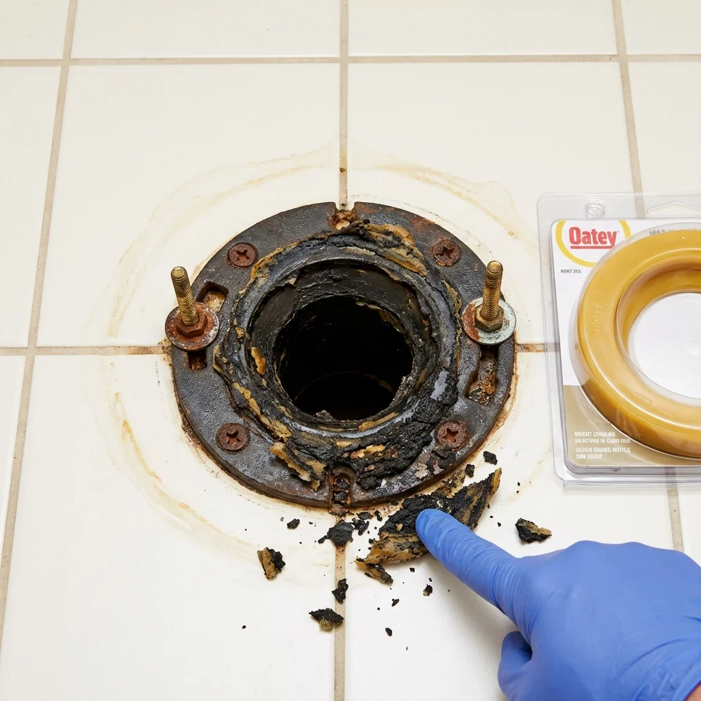 Failed wax ring showing water seepage at the base of a toilet in a Glendale, CA home
